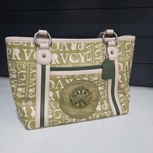 PRVCY Privacy Wear Retro Vintage Y2k Olive and Cream Hardrock Logo Tote